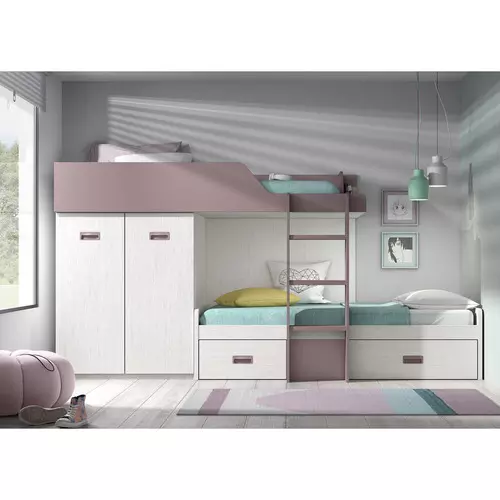 Cama tren con 2 camas y armario doble