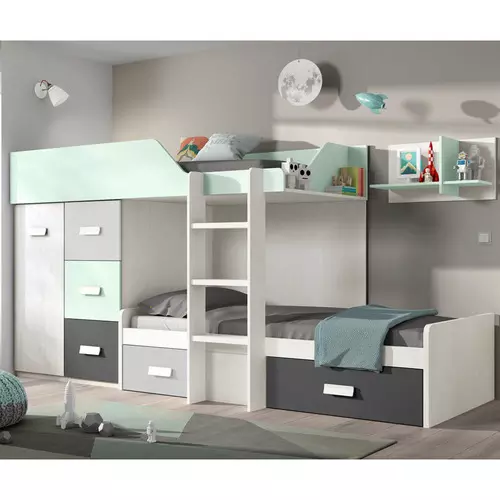 Cama tren con 2 contenedores y 2 camas y armario