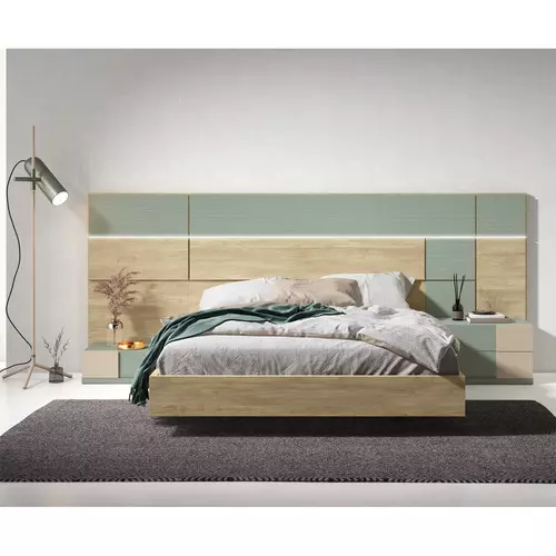 Dormitorio beige y verde en Madrid
