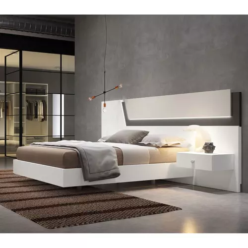 Dormitorio con Cama con Cabecero Blanco y Mesita Integrada