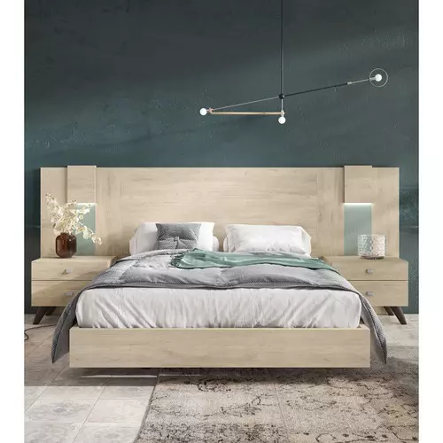 Dormitorio de matrimonio con cabecero beige