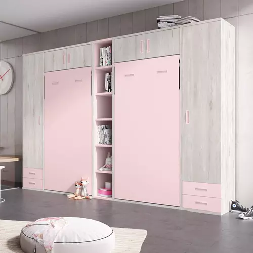 Mueble cama con altillo, estantería y opción de USB y luz Led 