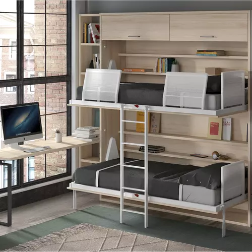 Litera Plegable Doble con Altillo de Almacenaje Superior