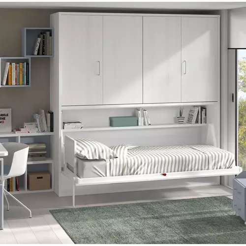 Mueble de Pared con Cama Oculta y Armario de Puertas Plegables