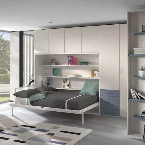 Cama de Matrimonio Abatible con Estantería Interior Integrada