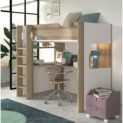 Cama Alta de Diseño con Escritorio Inferior