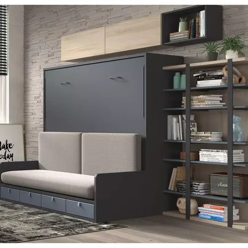 Mueble de Pared con Cama Vertical y Altillo de Almacenaje