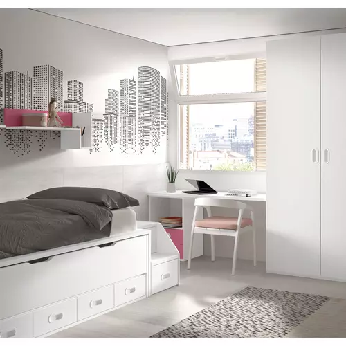 Dormitorio Juvenil con Escalera de Peldaños y Doble Cama Integrada