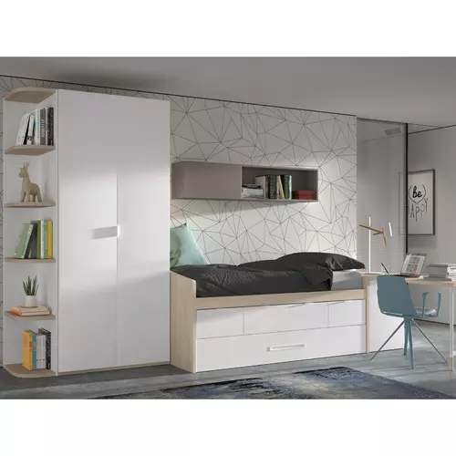 Habitación Juvenil de estilo Escandinavo con Zapatero y Doble Cama