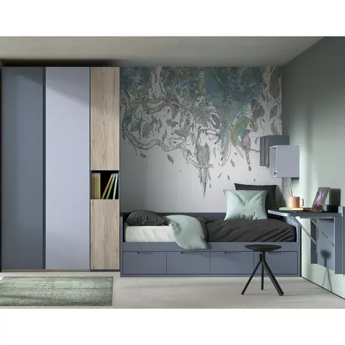 Dormitorio Juvenil con Mesa Plegable de Pared y Cama Nido