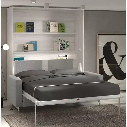 Mueble Transformable con Sofá de Estilo Nórdico y Cama Vertical