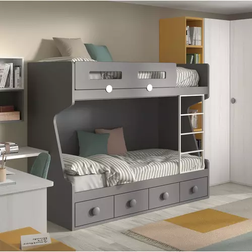 Litera Juvenil con Escalera Metálica y 4 Cajones de Almacenaje