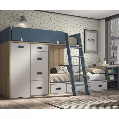 Bloque de Camas Tren con 7 Cajones y Vestidor Integrado