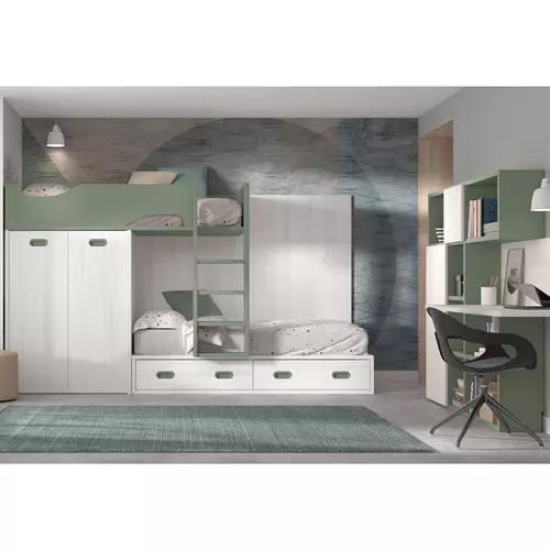 Cama Tren con Armario de 2 Puertas y Sistema de Doble Estante en Madrid