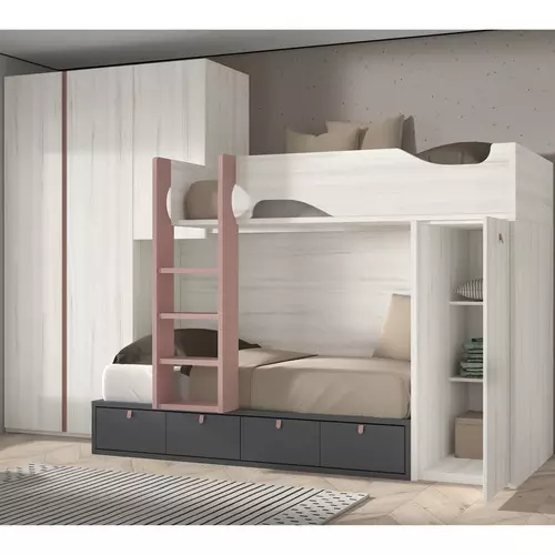 Cama Tren Compacta con Almacenaje en Puente y 4 Contenedores