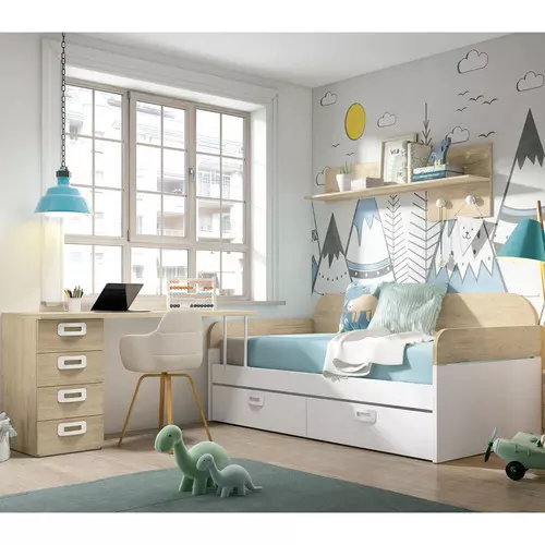 Cama Nido con Respaldo Protector y 2 Cajones con Ruedas