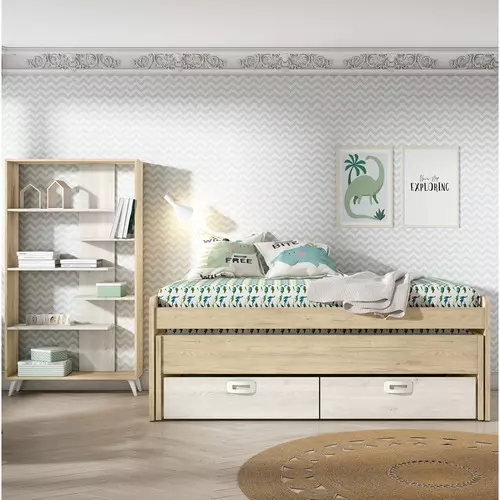 Cama Compacta con Nido Extraíble y Doble Cajonera con Ruedas