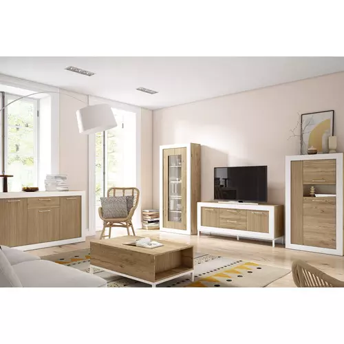 Mueble de Salón Modular de Madera y Blanco Mate