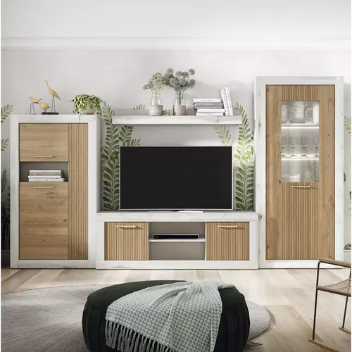 Conjunto de Salón con Módulo Bar y Mesa de Televisión Integrada