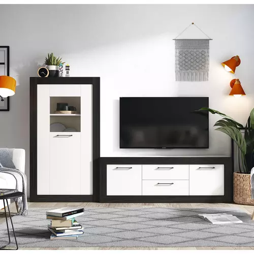 Conjunto de Salón con Módulo de Cristal y Amplia Cajonera TV