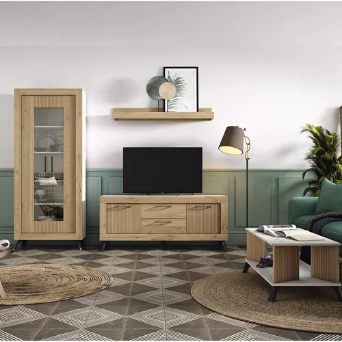 Mueble de Salón con Vitrina de Cristal de 2 Puertas y Estantería
