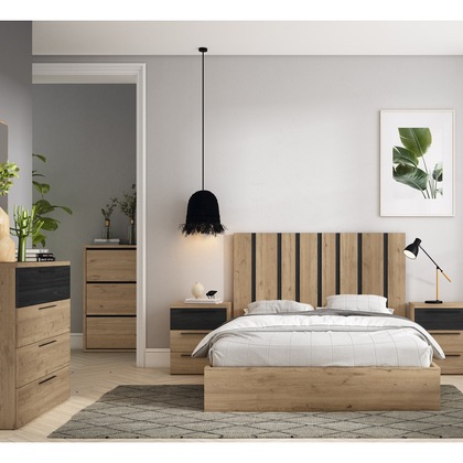 Dormitorio de Matrimonio con Cabecero de Diseño Geométrico