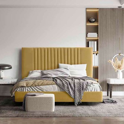 Cabecero tapizado personalizable en color mostaza en Madrid