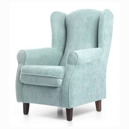 Butaca orejera con respaldo recto y patas de madera