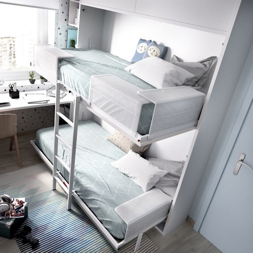 Litera doble abatible horizontal con altillo de almacenaje en Madrid