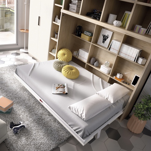 Cama abatible horizontal con estanterías interiores de matrimonio