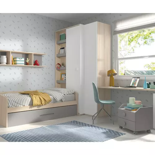 Dormitorio juvenil con armario, vestidor y zona estudio gl formas F113