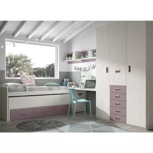 Habitación juvenil con armario de 3 puertas de 2 tonos