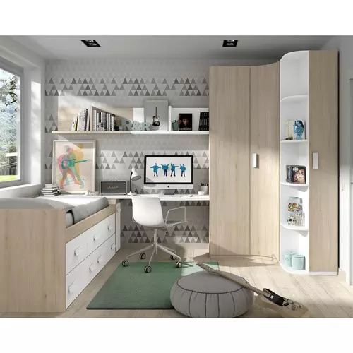 Habitación juvenil con armarios, escritorio y zapatero gl basic B007