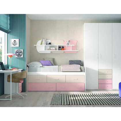 Habitación juvenil con armarios, escritorio y zapatero gl basic