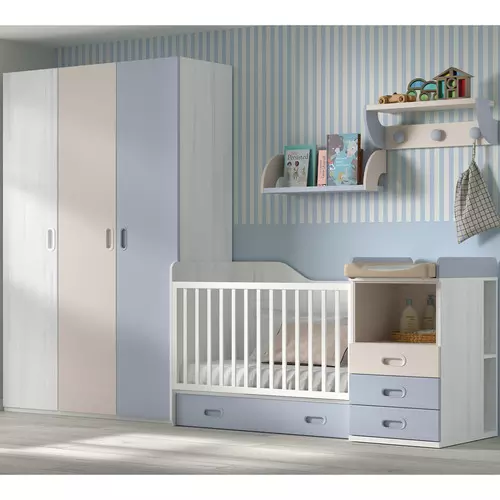 Cuna convertible moderna con barandilla 